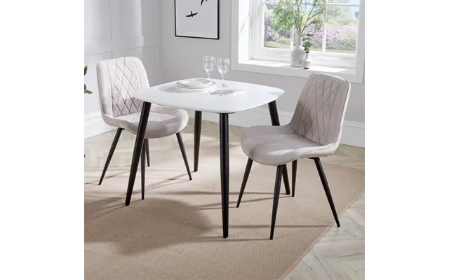 Arta Square White Wooden Dining Table 2 Light Grey Diamond Chairs