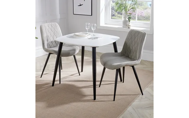 Arta Square White Wooden Dining Table 2 Natural Diamond Chairs
