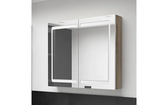 Arvada Bathroom Mirrored Cabinet In White And Oak With Led