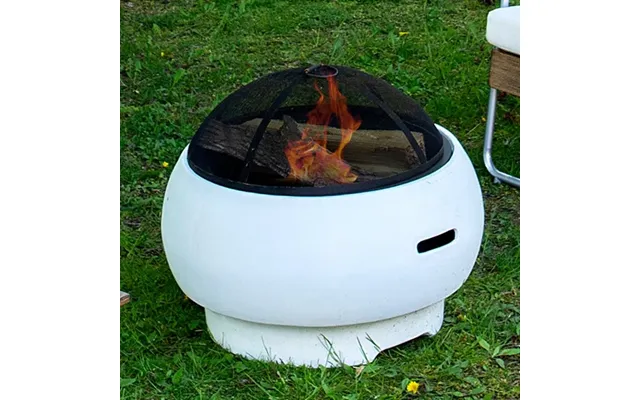 Ashur Ceramic Burning Fire Pit With Grilling In Bright White