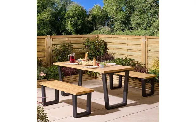 Aurum Wooden Garden 4 Seater Dining Set With Bench In Natural And Black