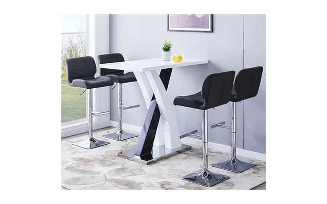 Axara High Gloss Bar Table In White Black 4 Candid Black Stools