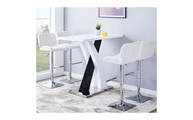 Axara High Gloss Bar Table In White Black 4 Candid White Stools
