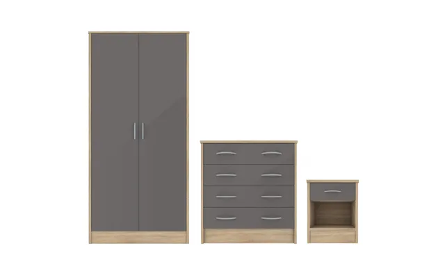 Babylon Wooden Bedroom Set 2 Grey Gloss Doors Wardrobe In Oak