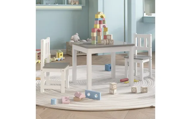 Bagdad Wooden Children Table With 2 Chairs In White And Grey