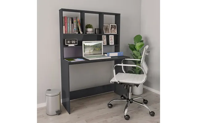 Bancroft High Gloss Laptop Desk With Bookshelf In Grey