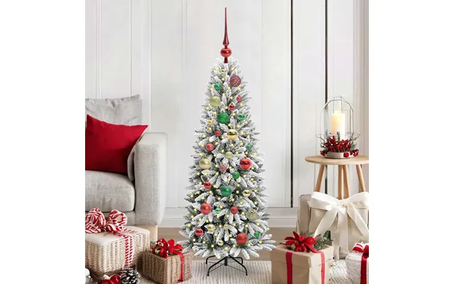Barco 150cm Flocked Snow Artificial Xmas Tree With Led And Baubles