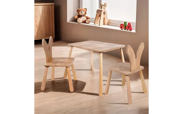 Borin Solid Pine Bunny Shape Kids Table With 2 Chairs In Oak