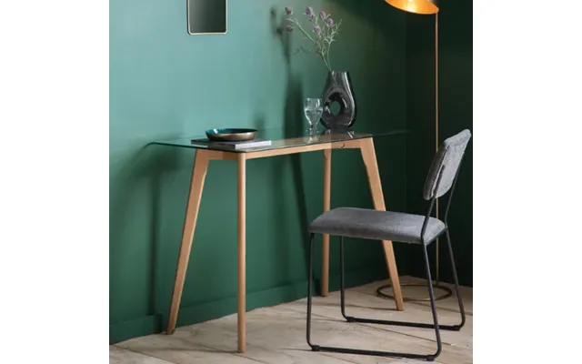 Brix Clear Glass Study Desk In Natural Oak Base