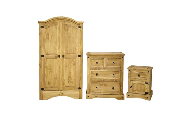 Carlen Wooden Bedroom Set 2 Doors Wardrobe In Distressed Oak