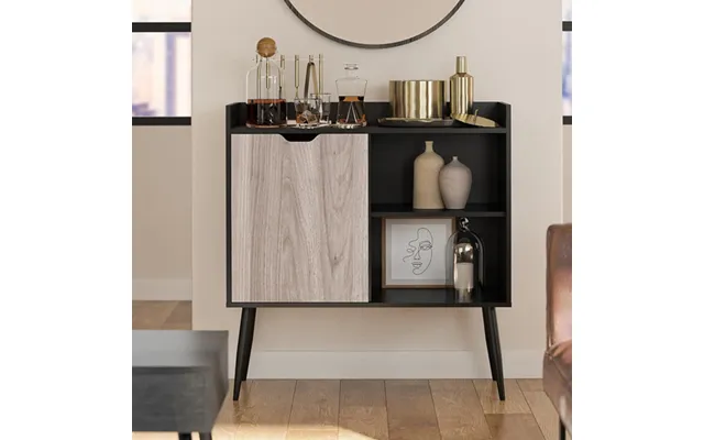 Carson Wooden Bar Cabinet With 2 Doors In Black Oak