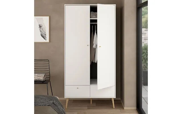 Casey Wooden Wardrobe With 2 Doors 2 Drawers In White