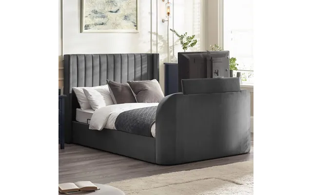 Celina Fabric Side Lift Ottoman Super King Size Tv Bed - Dark Grey