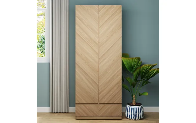 Ciana Wooden Wardrobe With 2 Doors 1 Drawer In Euro Oak