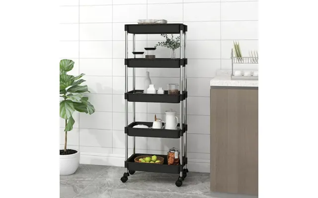 Cobleskill Abs Plastic 5 Tier Kitchen Trolley In Black