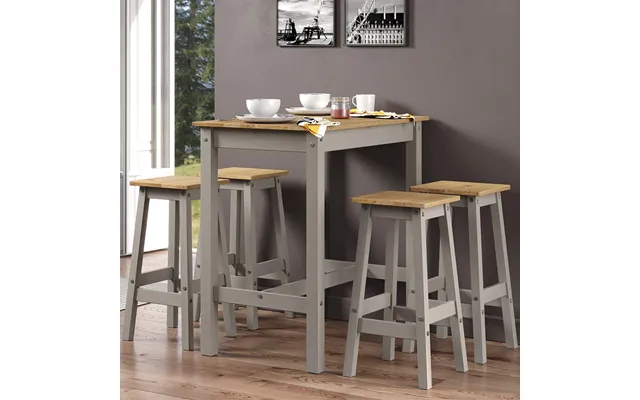 Consett Wooden Breakfast Table With 4 Stools In Grey Oak