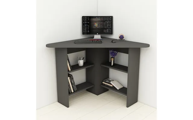Corviano Wooden Corner Computer Desk With 4 Shelves In Anthracite