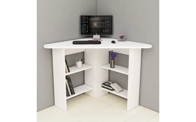 Corviano Wooden Corner Computer Desk With 4 Shelves In White