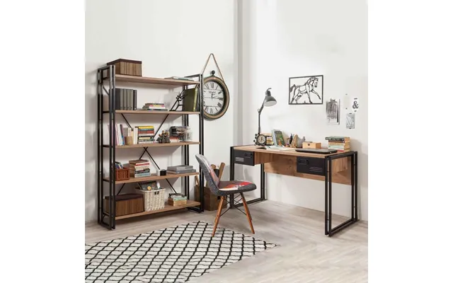 Cosmo Wooden Laptop Desk And Bookcase Set In Atlantic Pine And Black