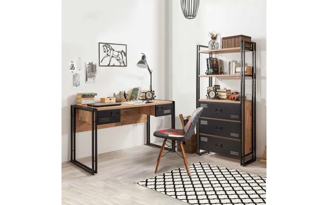 Cosmo Wooden Laptop Desk And Cabinet Set In Atlantic Pine And Black