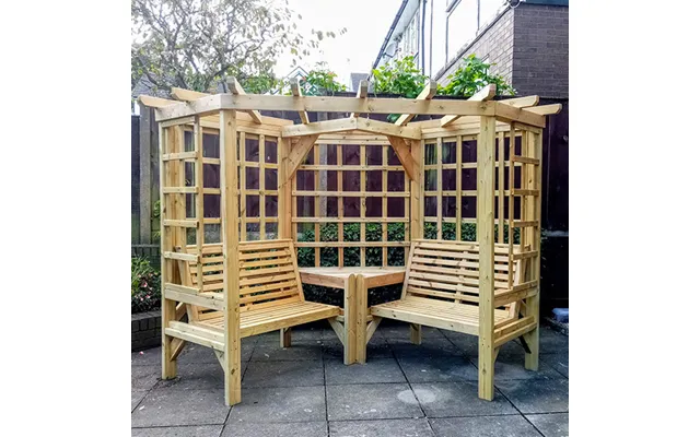 Cretone Corner Wooden Garden Seating Shelter In Natural