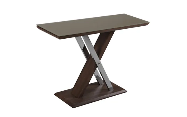 Cudahy Khaki Glass Console Table With Dark Wooden Base