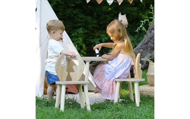 Deer Wooden Kids Table With 2 Chairs In Brown