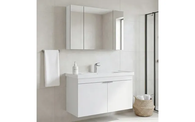 Desna 1000mm Wooden Wall Mounted Bathroom Furniture Set With 5 Doors In Matte White