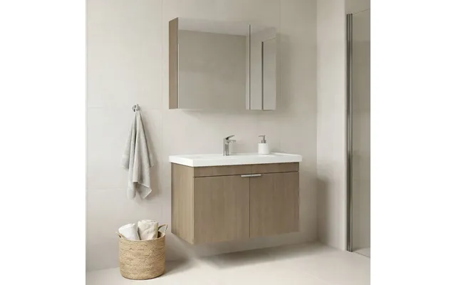 Desna 800mm Wooden Wall Mounted Bathroom Furniture Set With 4 Doors In Oak