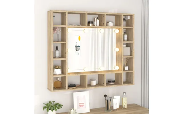 Dublin Wooden Dressing Mirrored Cabinet In Sonoma Oak With Led