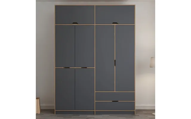 Elina Wooden Wardrobe With 6 Doors 2 Drawers In Anthracite And Oak