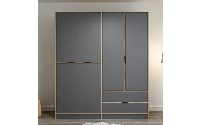 Elina Wooden Wardrobe With 6 Doors In Anthracite And Oak