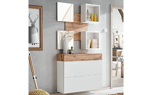 Elyria V Wooden Hallway Furniture Set In Wotan Oak And White