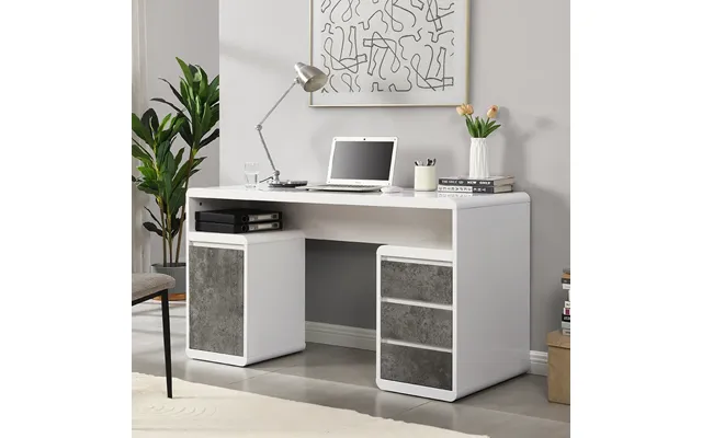 Florentine High Gloss Computer Desk In White And Concrete Effect