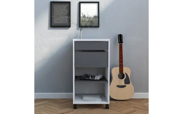 Frosk Wooden Office Mobile Pedestal With 2 Drawer In White Grey