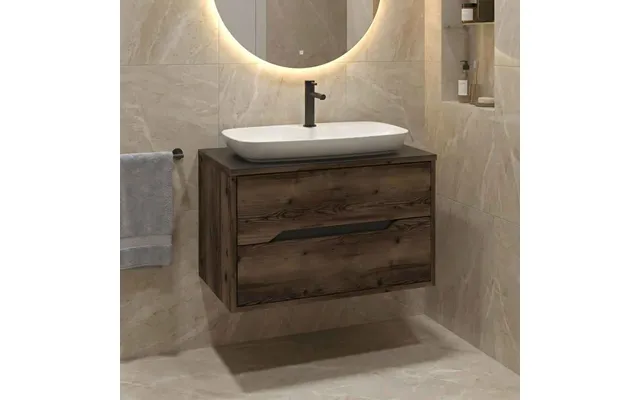Galia 800mm Wooden Wall Mounted Vanity Unit & Basin With 2 Drawers In Dark Walnut