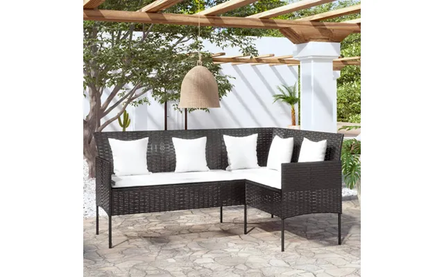 Gazit Poly Rattan L-shaped Couch Sofa With Cushions In Black
