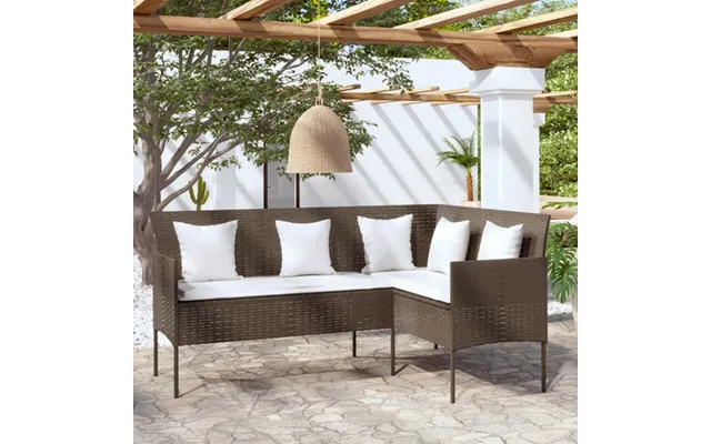 Gazit Poly Rattan L-shaped Couch Sofa With Cushions In Brown