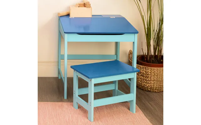 Genaro Wooden Children Table With Stool In Blue