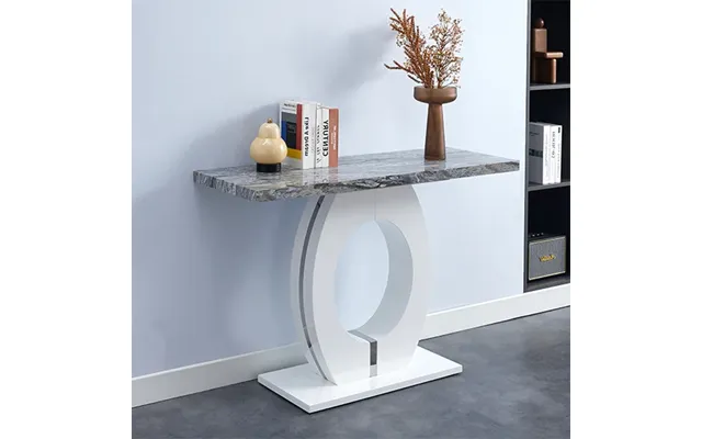 Halo High Gloss Console Table In White And Melange Marble Effect