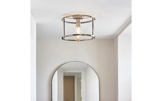 Hebron Clear Glass Shade Flush Ceiling Light In Antique Brass