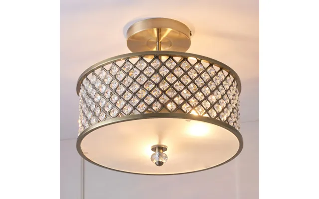 Hobson Crystal Glass Ceiling Light With Antique Brass Frame