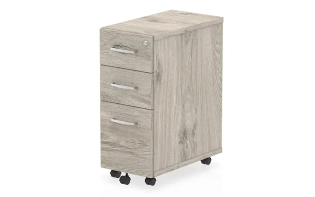 Impulse Narrow Wooden 3 Drawers Office Pedestal In Grey Oak