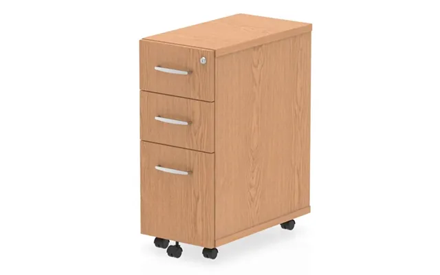 Impulse Narrow Wooden 3 Drawers Office Pedestal In Oak