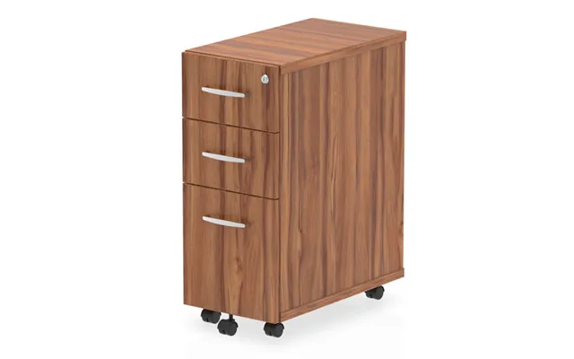 Impulse Narrow Wooden 3 Drawers Office Pedestal In Walnut