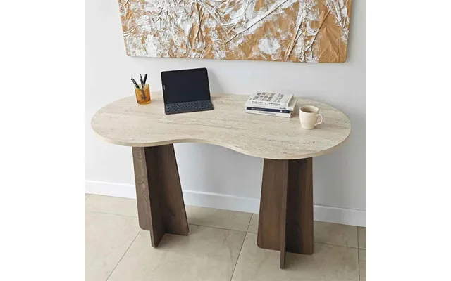 Infini Wooden Laptop Desk In Travertine Marble Effect And Walnut