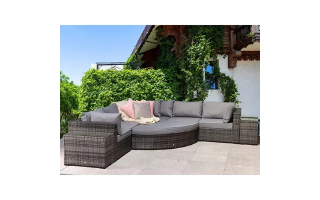 Jeana Rattan Garden Corner Sofa Set With 2 Side Tables In Grey