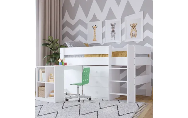 Karlstad Wooden Mid Sleeper With Desk And 3 Drawers In White