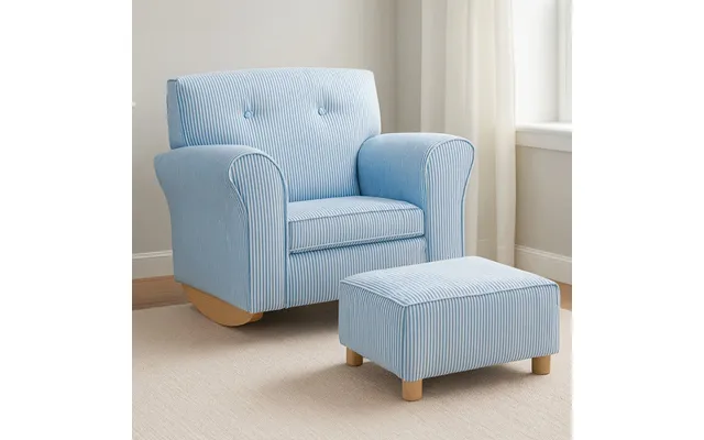 Kelvra Fabric Rocking Chair With Footstool In Blue And White