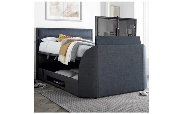 Kirkland Fabric Ottoman Storage Double Tv Bed In Slate